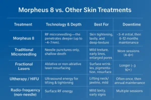 How Often Can I have Morpheus 8? 2 Table to show benefits of Morpheus 8 Salford Priors compared to other skin treatments